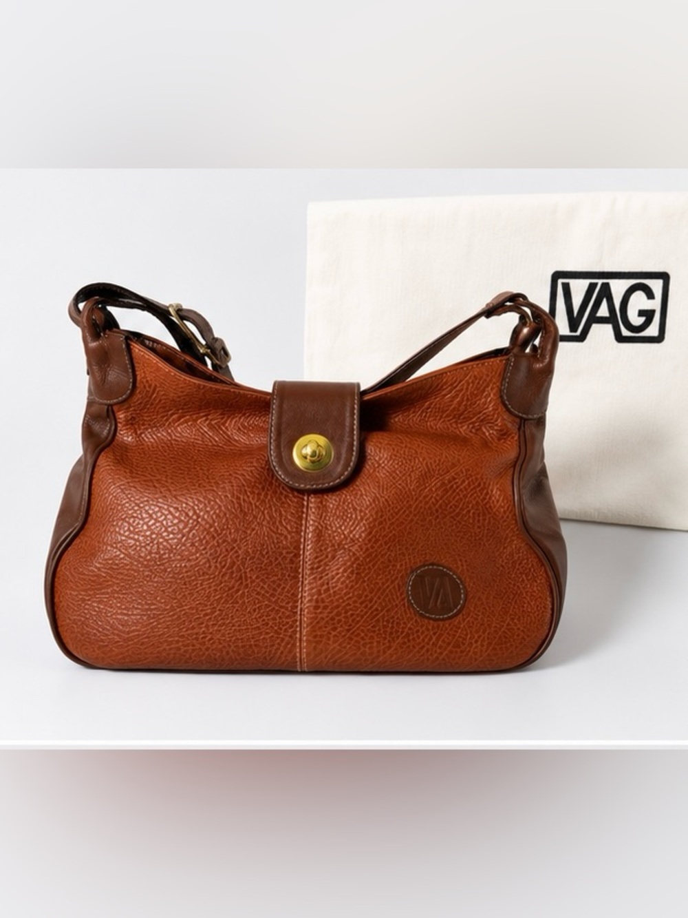 Ag Adriano Goldschmied Chestnut Brown Pebbled Leather Shoulder Bag